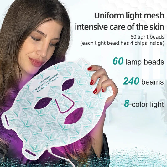 8 Colors Facial LED Mask with Neck Red Light Near